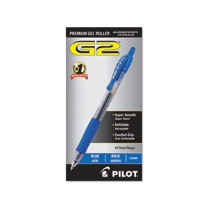 Pen Gel G2 Retractable Large 1mm Blue Ink 12/BX