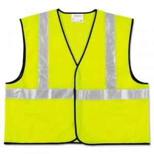 Class 2 Safety Vest, Fluorescent Lime w/Silver Stripe, Polyester, X-Large