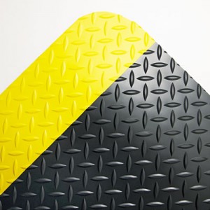 Industrial Deck Plate Anti-Fatigue Mat, Vinyl, 36x60, Black/Yellow Border