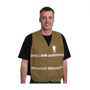 Non-ANSI IC Vest, Tan, Poly/Cotton, H&L Closure, 1in. White Gloss Tape Size 3X-Large