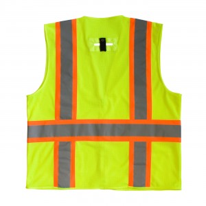 Class 2 Mesh Vest, 'D'Ring, Zipper, 2 Pockets, Two Tone Tape, LY Size 2X-Large