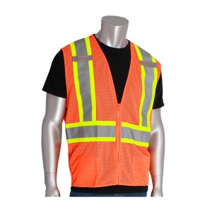 Class 2 Mesh Vest, 'D'Ring, Zipper, 2 Pockets, Two Tone Tape, OR Size 2X-Large