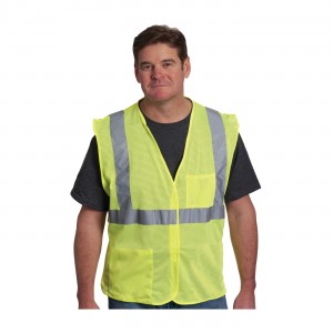 Class 2 Mesh Vest, 2 Pockets, H&L Closure, 2in. Tape, LY Size 2X-Large