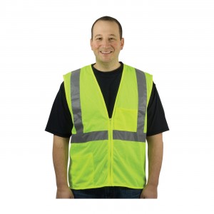 Class 2 Mesh Vest, 2 Pockets, Zipper Closure, 2in. Tape, LY Size 2X-Large