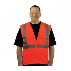 Class 2 Mesh Vest, 2 Pockets, Zipper Closure, 2in. Tape, OR Size 2X-Large