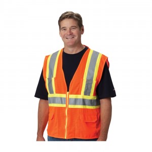 Class 2 Mesh Vest, 12 Pockets, Zipper Closure, Two Tone Tape, OR