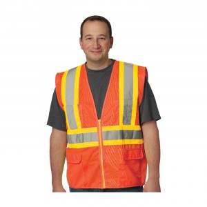Class 2 Solid Vest, 12 Pockets, Zipper Closure, Two Tone Tape, OR