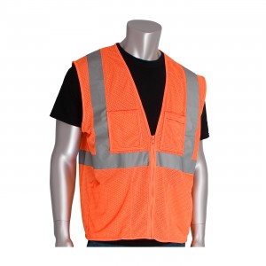 Class 2 Mesh Vest, 4 Pockets, Zipper Closure 2in. Tape, OR