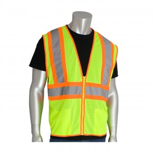 Class 2 Mesh Vest, 2 Pockets, Zipper Closure Two Tone Tape, LY