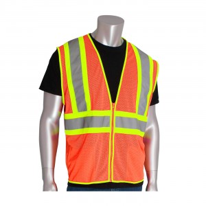 Class 2 Mesh Vest, 2 Pockets, Zipper Closure Two Tone Tape, OR