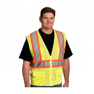 Class 2 Mesh Vest, 6 Pockets Zipper Closure Two Tone Tape, LY