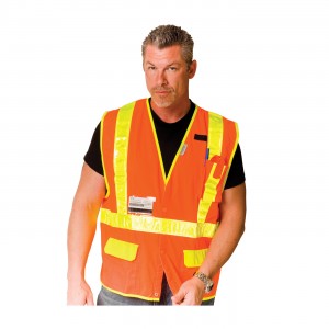 Class 2 Solid Vest, 4 Pockets, Snap Closure, 2in. Prism. Tape, OR Size Larg