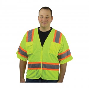 Class 3 Mesh Brkwy Vest, 4 pockets, H&L Closure, Two Tone Tape, LY Size 2X-Large