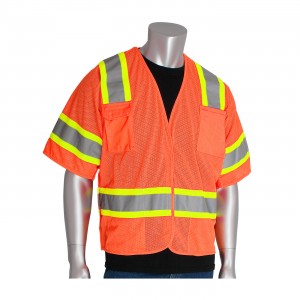 Class 3 Mesh Brkwy Vest, 4 pockets, H&L Closure, Two Tone Tape, OR Size 2X-Large