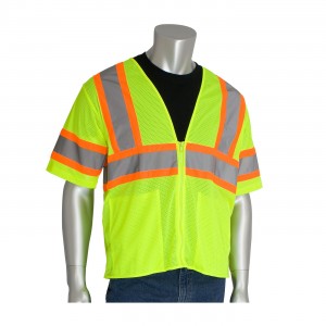 Class 3 Mesh Vest, 2 pockets, Zipper Closure, Two Tone Tape, LY
