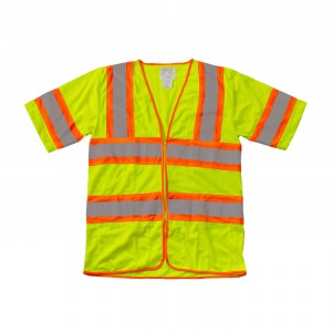  CLASS 3, FR TREATED MESH VEST, TWO TONE TAPE, HOOK AND LOOP CLOSURE, 2 POCKETS, LIME YELLOW 