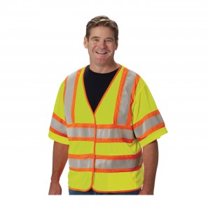  CLASS 3, FR TREATED MESH VEST, TWO TONE TAPE, HOOK AND LOOP CLOSURE, 2 POCKETS, LIME YELLOW  Size X-Large