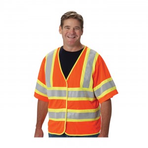  CLASS 3, FR TREATED MESH VEST, TWO TONE TAPE, HOOK AND LOOP CLOSURE, 2 POCKETS, ORANGE  Size X-Large