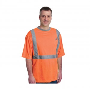 Class 2 Short Sleeve T-shirt, Crew Neck, Chest Pocket, OR Size 2X-Large