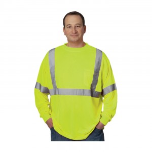 Class 3 Short Sleeve T-shirt, Crew Neck, Chest Pocket, LY Size 2X-Large