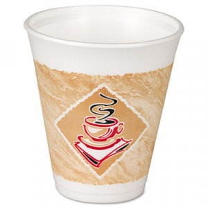 Foam Hot/Cold Cups, 12 oz, White w/Brown & Red