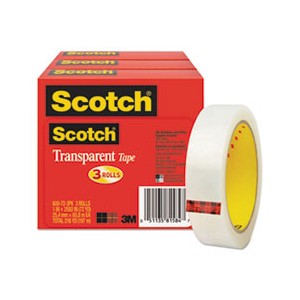 Tape Transparent 1"x72yds 3" Core 3/PK