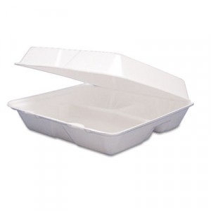 Hinged Food Container, Foam, 3-Compartment, 9-1/2x9-1/4x3