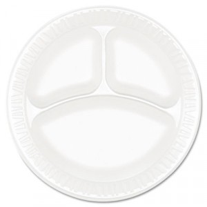 Concorde Foam Plate, 3-Compartment, 9", White