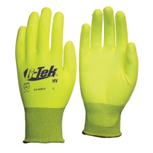 G-Tek, 13G HV Ylw. Poly Shell, HV Yellow PU Coating Size Large