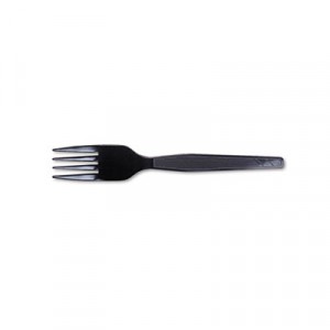 Plastic Tableware, Heavy Mediumweight Forks, Black