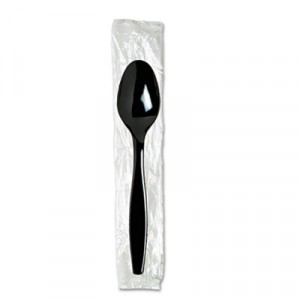 Individually Wrapped Teaspoons, Plastic, Black