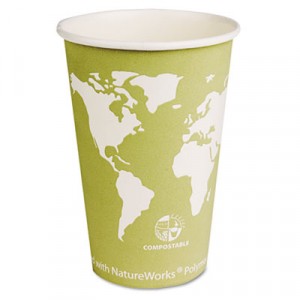 World Art Renewable Resource Compostable Hot Cups, 16 oz, Sea Green