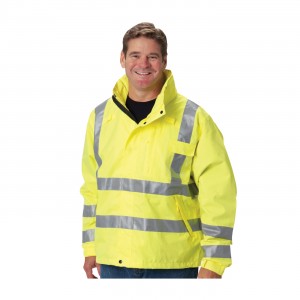 Class 3 Rain Jacket, W/B PU Ctd, D-ring , Zip Cl. Hd. 2in. Tape, LY Size 2X-Large