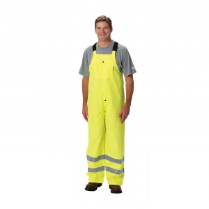Class E Rain Bib Pant, W/B PU Ctd, High Back with Sus., 2in. Tape, LY