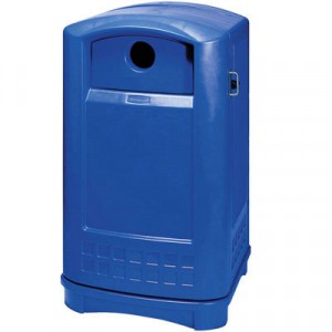 Plaza Recycling Container, Rectangular, Plastic, 50 gal, Blue
