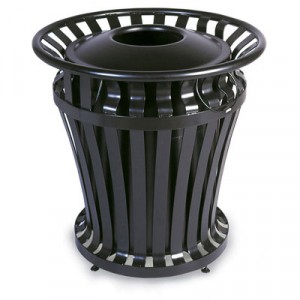 WeatherGard Series Container, Round, Steel, 32 gal, Black