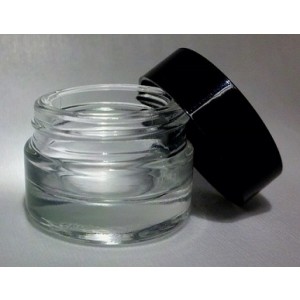 Jar Glass Clear .13 OZ thick base W/Caps Black 756/CS