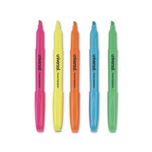 Highlighter Chisel Tip Pen Style Fluorescent Colors 5/Set