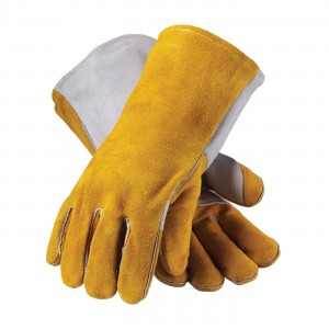Welding Glove, Side Split, Foam Lined, Brown/Gry., Sewn w/Kevlar