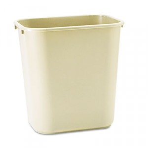 Deskside Plastic Wastebasket, Rectangular, 7 gal, Beige