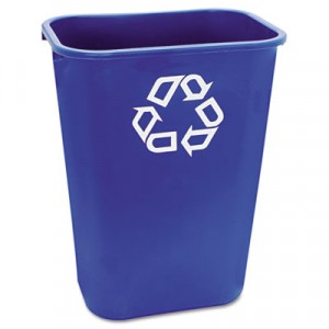 Deskside Recycle Container w/Symbol, Rectangular, Plastic, 41 1/4 qt, Blue