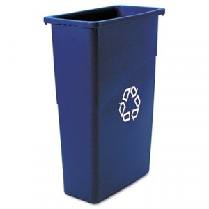 Slim Jim Recycling Container, Rectangular, Plastic, 23 gal, Blue