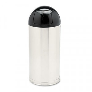 European Metallic Dome Top Receptacle, Round, 15gal, Stainless Steel