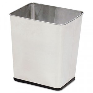 Wastebasket, Rectangular, Steel, 7.25 gal, Stainless Steel