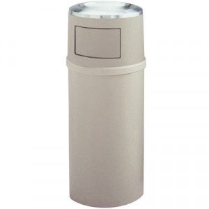 Ash/Trash Classic Container w/Doors, Round, 25 gal, Beige