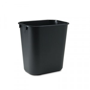 Deskside Plastic Wastebasket, Rectangular, 3 1/2 gal, Black