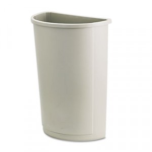 Untouchable Waste Container, Half-Round, Plastic, 21 gal, Beige