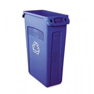 Slim Jim Recycling Container w/Venting Channels, Plastic, 23 gal, Blue