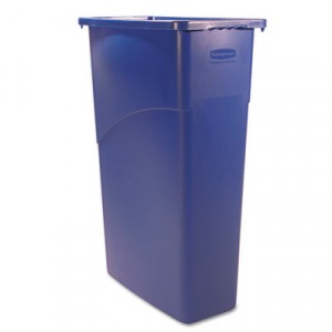 Slim Jim Waste Receptacle, Rectangular, Plastic, 23 gal, Blue