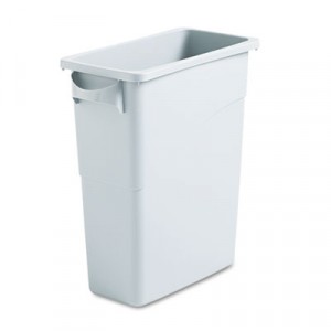 SlimJim Waste Container, Handles, Rectangular, Plastic, 15 7/8gal, Lt Gray